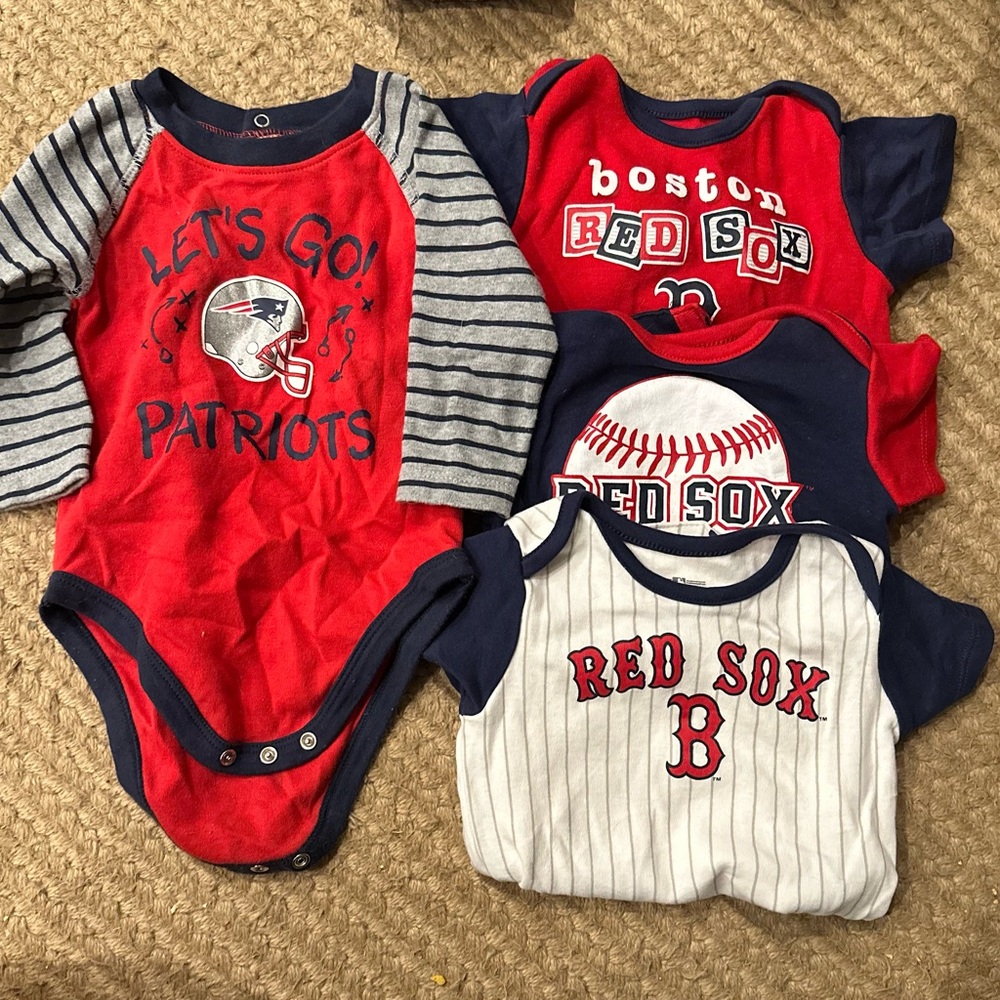 Boston Red Sox & Patriots Baby Clothes – 12 Months (4-Piece Lot)